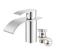 FORIOUS Robinet Salle de Bain, Mitigeur Lavabo Cascade Chromé | Hauteur de Bec de 80 MM, Avec Bonde de Vidage Clic-Clac，Économiseur d'Eau et d'Énergie, Mitigeur Pratique