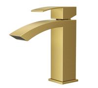 FORIOUS Robinet Salle de Bain, Mitigeur Lavabo Cascade Monocommande, Eau Chaude et Froide, Hauteur de Bec 100 mm, Design Bec à Grille et Économiseur d’Eau, Doré