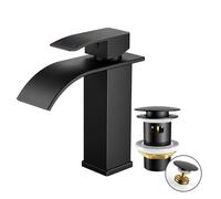 FORIOUS Robinet Salle de Bain Noir avec Bonde de Vidage,Mitigeur Lavabo Cascade, Hauteur de Bec 110 mm, Économiseur d’eau et d’énergie