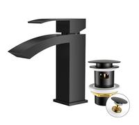 FORIOUS Robinet Salle de Bain Noir avec Bonde de Vidage, Mitigeur Lavabo Cascade Monocommande, Eau Chaude et Froide, Hauteur de Bec 100 mm, Design Bec à Grille et Économiseur d’Eau
