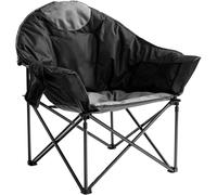 Foristrail Chaise de camping surdimensionnée avec porte-gobelet et sac de transport - Chaise soucoupe lune robuste de 226,8 kg pour extérieur, pelouse, sport, terrasse - Canapé pliable rembourré, noir