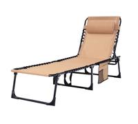 Foristrail Chaise Longue Pliante - Capacité de 181,4 kg - Fauteuil inclinable Portable et réglable avec Oreiller pour terrasse, Piscine, Camping, Bain de Soleil - Design Plat (Beige)