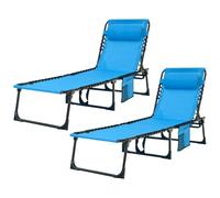 Foristrail Lot de 2 chaises longues pliantes - Capacité de 181,4 kg - Fauteuil inclinable portable et réglable avec oreiller pour terrasse, piscine, camping, bain de soleil - Design à plat (bleu)