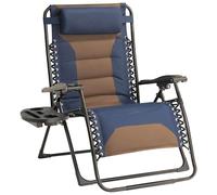 Foristrail Zero Gravity Chaise Pliante surdimensionnée rembourrée avec appuie-tête réglable et Porte-gobelet - Oxford 600D pour Camping, terrasse, Bord de Piscine (Marron et Bleu)