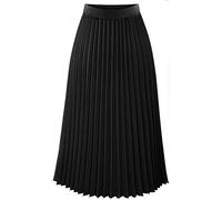FORKIS Jupe longue élégante plissée pour femme - Taille élastique - Jupe maxi noire, a, 46