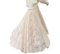 FORKIS Jupe Vintage Femme Dentelle Crochet Parapluie Longue Bohème Taille Haute Creux Maxi Printemps Été