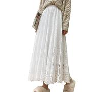FORKIS Jupe Vintage Femme Dentelle Crochet Parapluie Longue Bohème Taille Haute Creux Maxi Printemps Été