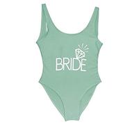 FORKIS Maillot de Bain String Équipe Bride Lettre Imprimé Diamond Match One Piece Swepsuit Femmes Swimwwear Wedding Bachelor Party Bathing Costume De Maillot De Bain-Bride Light Gren,S