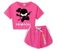 Forlcool Ninjas Kidz Merch T-shirt d'été + short pour fille Ensemble de vêtements unisexe 2 pièces, rose rouge, 7-8 ans