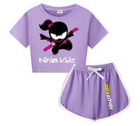 Forlcool Ninjas Kidz Merch T-shirt d'été + short pour fille Ensemble de vêtements unisexe 2 pièces, violet, 3-4 ans