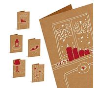 Forletter Lot de 10 cartes de Noël en papier Kraft, Red Details