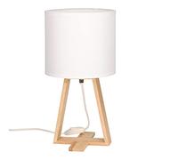 Forlight Lampe de table nordique Nuts pour la chambre à coucher et le salon. Lampe de chevet en bois naturel et textile blanc pour la chambre à coucher et le salon. E27