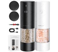 FORLIM Ensemble moulin à sel et poivre électrique rechargeable avec broyeur en céramique, couvercle anti-poussière avec contrôle à un bouton, grossier réglable, lumière LED, pour la maison et la