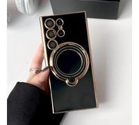 FORLUZ Étui en Silicone pour Support d'anneau de Placage magnétique pour Samsung Galaxy S23 S22 Ultra Plus A54 A34 A52 A23 Housses de Support d'objectif, Noir, pour Samsung S22 Ultra