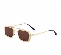 FORLUZ Lunettes de soleil de luxe en métal pour femmes, classiques, à petite monture, pour hommes, pour la conduite en plein air, UV400 (doré et marron)