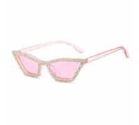 FORLUZ Lunettes de soleil œil de chat à monture en plastique et strass (rose)