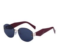 FORLUZ Lunettes de soleil polygonales vintage sans monture pour femmes, style punk, luxe, pour hommes, pour l'extérieur, les voyages, UV400 (rouge et gris)