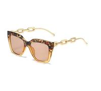 FORLUZ Lunettes de soleil pour femmes, monture unique et tendance, avec chaîne dorée, montures exquises, style rétro (léopard jaune)