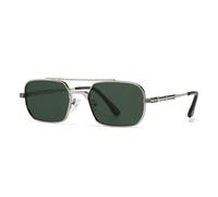 FORLUZ Lunettes de soleil rectangulaires à double pont, style rétro rivets, pour femmes et hommes, style punk, protection UV400 (C3 argent vert)