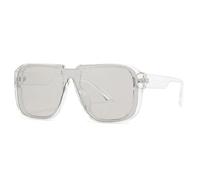 FORLUZ Lunettes de soleil rétro monobloc pour hommes, verres miroir UV400, verres plats, mode homme (gris transparent)