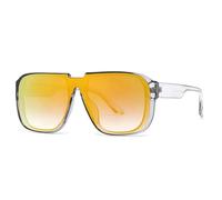 FORLUZ Lunettes de soleil rétro monobloc pour hommes, verres miroir UV400, verres plats, mode masculine (miroir gris-orange)