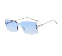 FORLUZ Lunettes de soleil tendance une pièce sans monture pour femmes, rectangulaires, tendance, petites, UV400 (bleues)