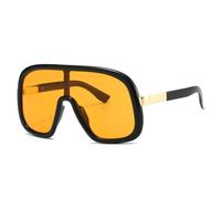 FORLUZ Lunettes de soleil vintage oversize monobloc pour femmes et hommes, style punk, monture large, protection UV400 (noir et orange).