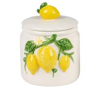 Formano Boîte de conservation en porcelaine décorative avec couvercle 15 x 12 cm en porcelaine émaillée blanche avec relief citron, décoration de cuisine méditerranéenne pour ranger de petits objets