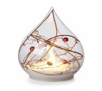 formano Boule décorative de Noël à LED en forme de goutte - 13 cm - Boule en verre avec neige, baies et branches - Décoration avec minuterie et flamme LED - Fonctionne avec piles - Décoration de Noël