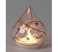 formano Boule décorative de Noël à LED en forme de goutte - 15 cm - Boule en verre avec neige, baies et branches - Décoration avec minuterie et flamme LED - Fonctionne avec piles - Décoration de Noël