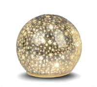 formano Boule décorative LED - 15 cm - Étoiles - Argent - Minuterie 6 h/18 h - Avec 3 piles AA - Aspect craquelé brillant - Décoration de Noël pour table, étagère, rebord de fenêtre