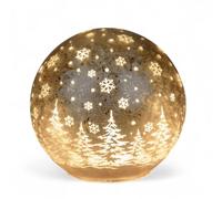 formano Boule décorative LED Champagne givré 12 cm Boule en verre Minuterie 6h/18h Décoration lumineuse - Verre de couleur aspect givré avec décor hivernal - Décoration de Noël pour table, étagère