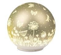 formano Boule décorative LED en verre vert pastel - 15 cm - Lampe en verre mat avec décoration florale - Minuterie 6h/18h - Fonctionne avec piles (3 × AA) - Lumière d'ambiance pour table, rebord de
