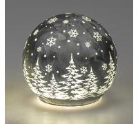 formano Boule décorative LED Frosty gris glacé 15 cm Boule en verre avec minuterie 6h/18h Décoration de Noël - Verre de couleur avec décor hivernal - Automne Hiver Décoration de Noël pour table