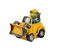 formano Figurine de grenouille amusante avec chargeur sur roues - 16 cm - En pierre artificielle peinte à la main - Sculpture de machine de construction