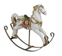 Formano Cheval à bascule décoratif en pierre artificielle, 25 cm, blanc, rouge, or, 1 pièce