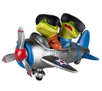 formano Couple de grenouilles joyeux dans l'avion vintage avec lunettes de soleil - Maison de grenouille - Peint à la main - Figurine décorative exclusive (15 × 14,5 × 9,5 cm) - Décoration amusante