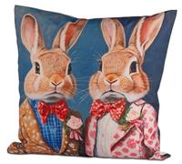 formano Coussins d'extérieur avec rembourrage - 45 cm - Pâques - Élégant couple de lapins en costume - Résistant aux intempéries - Fermeture éclair - Polyester résistant aux taches - Coussin décoratif