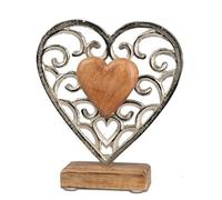 formano Cœur décoratif en aluminium - En bois de manguier - 17 x 15 cm - Sculpture argentée - Décoration d'intérieur moderne - Idée cadeau pour salon, bureau