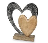 formano Cœur décoratif en aluminium et bois de manguier à poser - 26 cm - Décoration de table