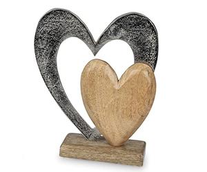 formano Cœur décoratif en aluminium et bois de manguier à poser - 26 cm - Décoration de table