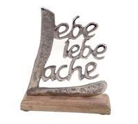 formano Décoration de table en aluminium et bois de manguier avec inscription « Lait Liebe Lebe » (18 cm)
