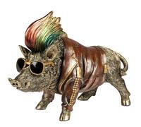 formano Figurine de sanglier cool 32 x 24 cm - Figurine animale peinte à la main en polyrésine au design cool de veste en cuir - Décoration d'intérieur amusante et idée cadeau pour les amoureux des