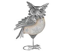 Formano Figurine Décorative Hiver Owl Hibou Dekoeule Chouette en Métal et Bois, 40 CM
