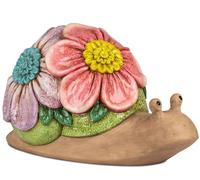 formano Grande figurine de jardin escargot - 52 x 30 cm - Sculpture en magnésie résistante aux intempéries - Avec relief floral peint à la main - Pour balcon et entrée