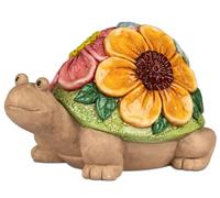 formano Grande figurine de jardin - Tortue décorative - 50 x 32 cm - Pour jardin et terrasse - Sculpture en magnésie résistante aux intempéries - Avec relief floral peint à la main - Pour balcon et