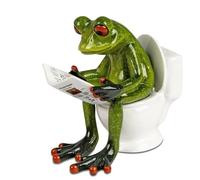 formano Grenouille sur les toilettes avec journal - 11 cm - Peint à la main - Décoration amusante en pierre artificielle - Idée cadeau amusante et décoration d'intérieur originale pour salle de bain