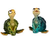 formano Lot de 2 figurines de tortues assises de 9 cm - En pierre artificielle - Sculptures grenouilles - Idée cadeau brillante - Pour salon, bureau, étagère - Figurines d'animaux amusantes