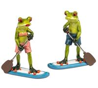 formano Lot de 2 figurines décoratives grenouilles au stand up paddle - 16 x 14 cm - Figurines décoratives en polyrésine peintes à la main - Brillantes - Décoration d'intérieur amusante - Série
