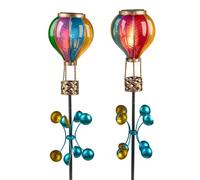 formano Lot de 2 lampes solaires avec effet flamme et moulin à vent - Décoration de jardin - Ballon LED multicolore en acrylique - Avec capteur crépusculaire - 114 cm - Pour jardin, balcon, terrasse